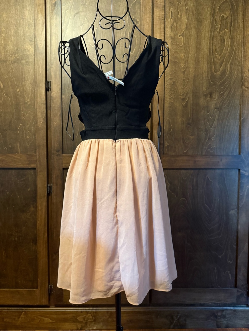Black & Blush V-Neck Cutout Mini Dress - Picture 6 of 8